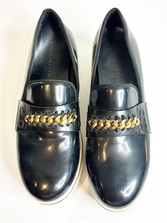 Stella McCartney Shoes - Stella McCartnery | Black Patent Leather Gold Chain Link Slip On Sneakers